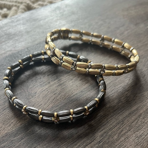 LIA SOPHIA 2 Stretch Hematite & Gold Beaded Rhinestone Bracelet Retails $116 - Picture 2 of 3